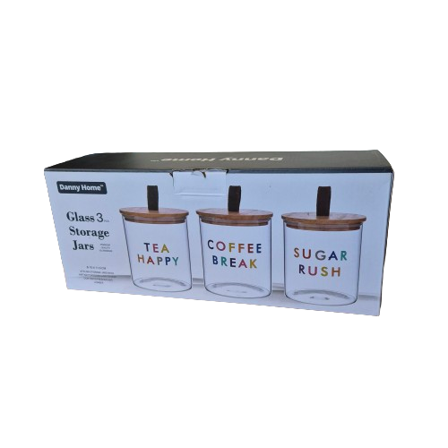 3 Piece Tea/Coffee/Sugar Glass Canister Set