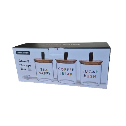 3 Piece Tea/Coffee/Sugar Glass Canister Set