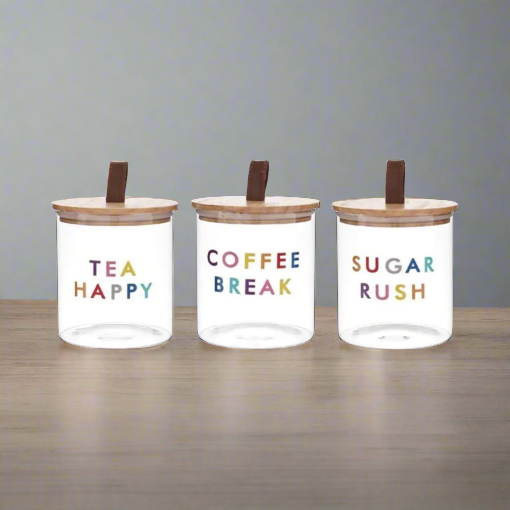 3 Piece Tea/Coffee/Sugar Glass Canister Set