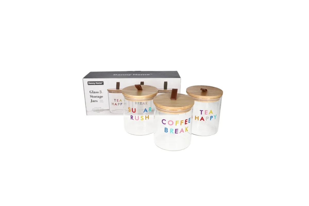 3 Piece Tea/Coffee/Sugar Glass Canister Set
